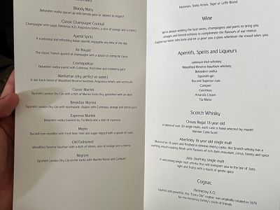 Emirates Business Class Boeing 777 - Menu