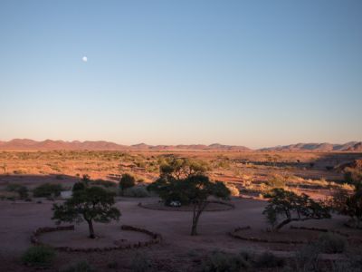 Blick auf die Aubures Campsite am Morgen