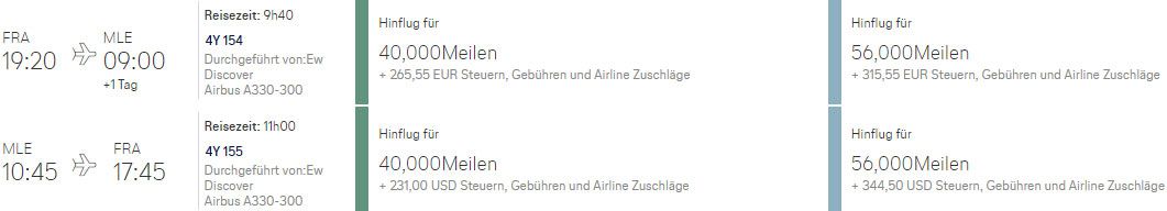 Prämienflüge mit Discover Airlines nach Malé