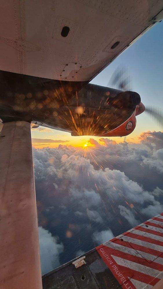 Rückflug beim Sonnenaufgang