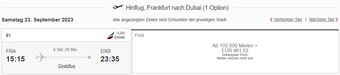 Frankfurt Dubai First Class