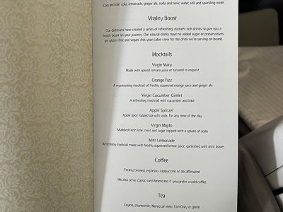 Emirates Business Class Boeing 777 - Menu