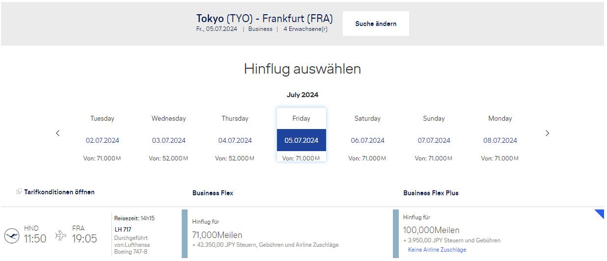 Mit Meilen nach Japan Rückflug