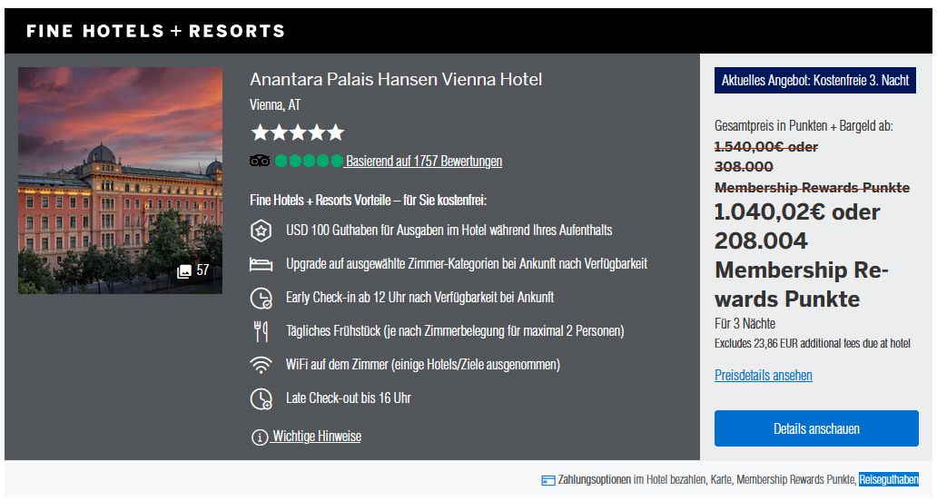 Reiseguthaben von American Express für ein Hotel einsetzen