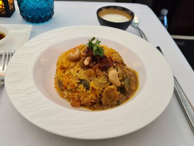 Chicken Biryani in der Qatar Airways First Class