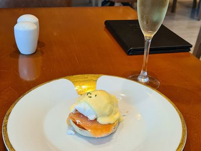 ahlan First Class Lounge Dubai Egg Benedict