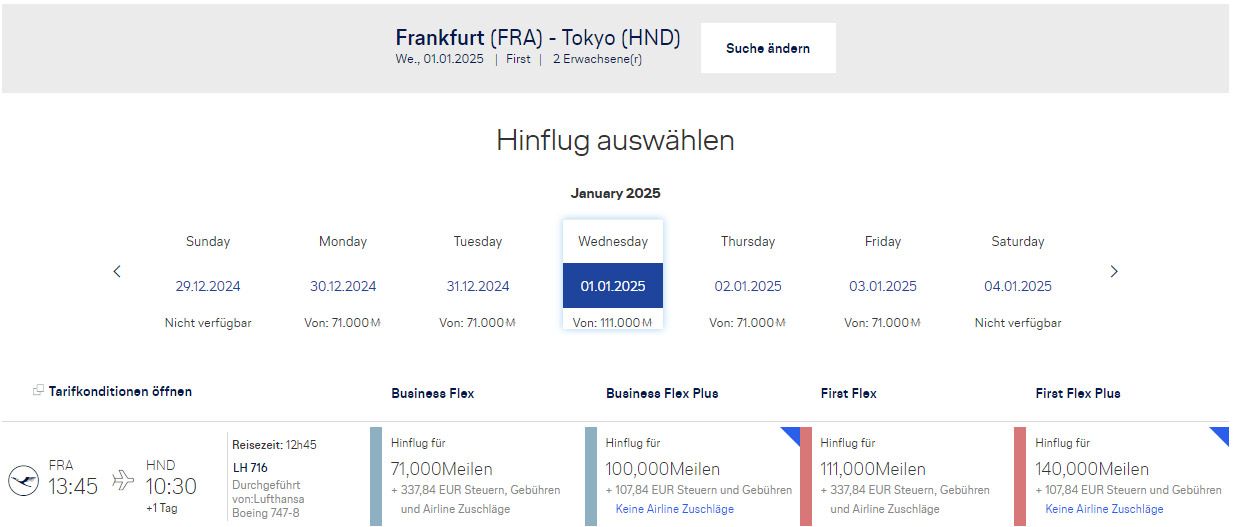 Mit Meilen von Frankfurt nach Tokio