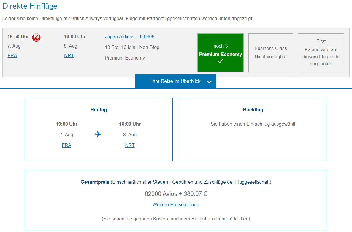 Mit Meilen nach Japan JAL Airways Prem Eco