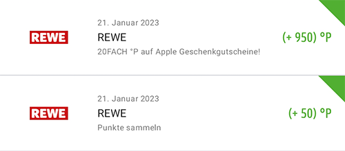 20fach auf Apple Geschenkkarten in der REWE Kartenwelt - kostenlos Meilen sammeln