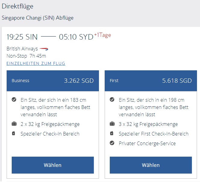 Kosten SIN-SYD mit British