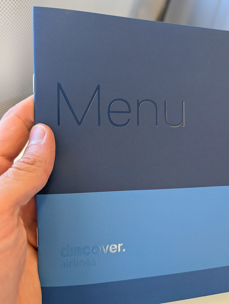 Menükarte Discover Airlines Business Class im A330