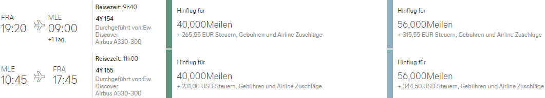 Prämienflüge mit Discover Airlines nach Malé
