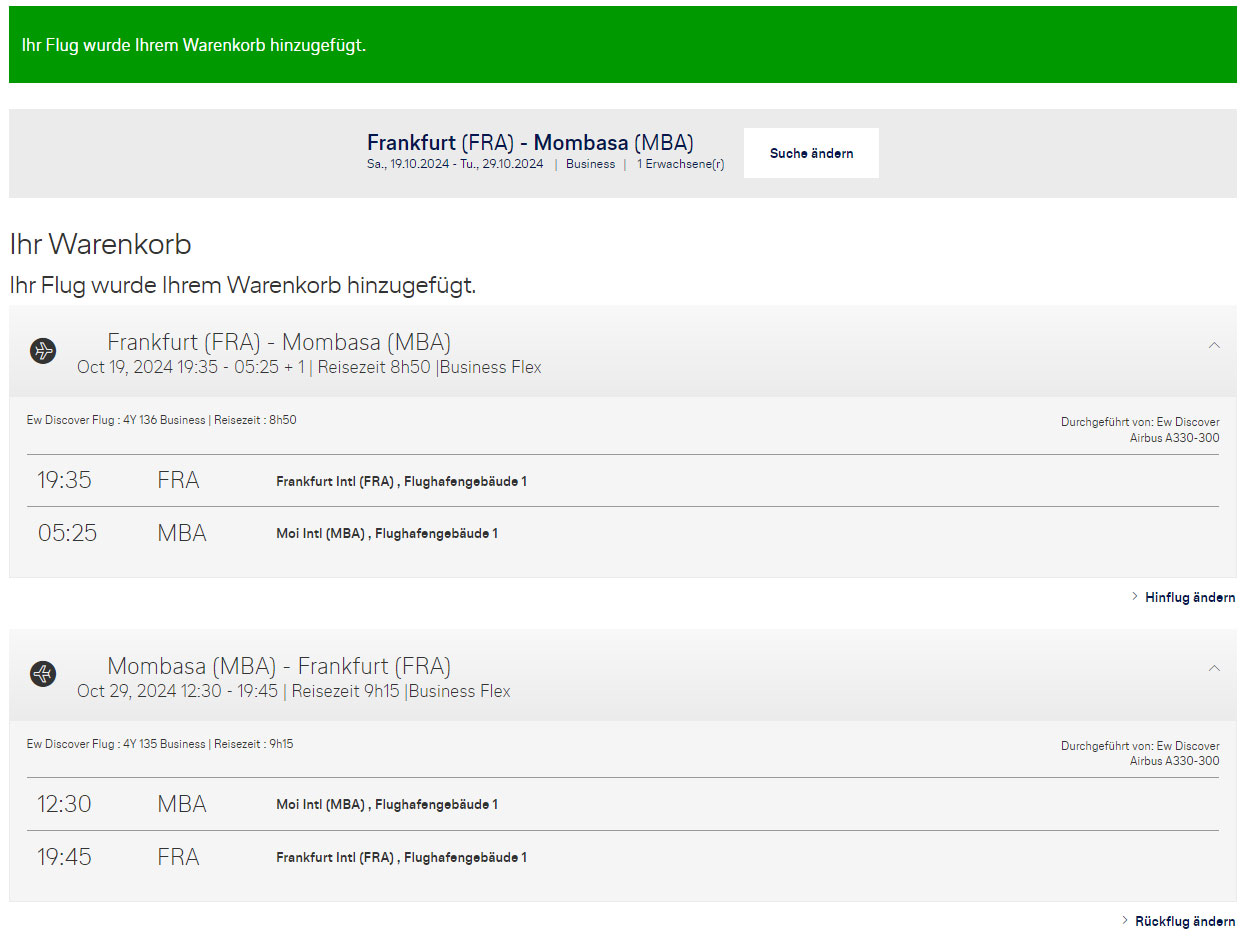 Miles & More Warenkorb