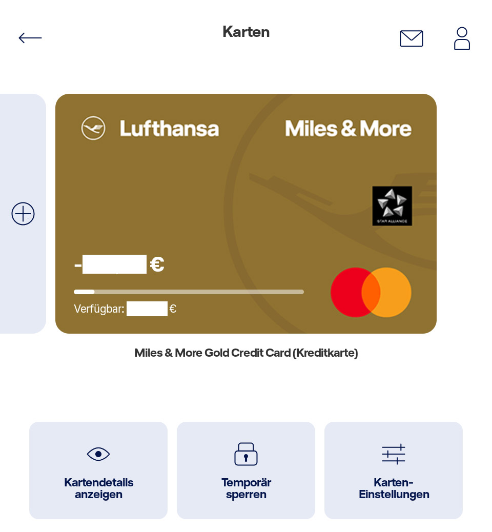 Miles & More Kreditkarte der Deutschen Bank in der App