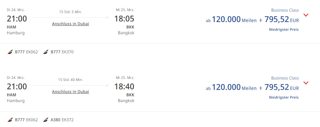 Mit Meilen nach Thailand mit Emirates