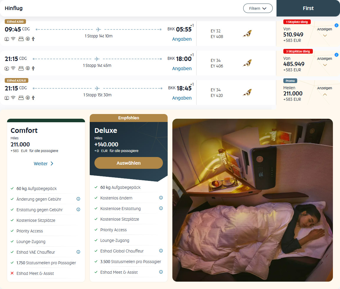 First Class mit Etihad und Meilen nach Thailand