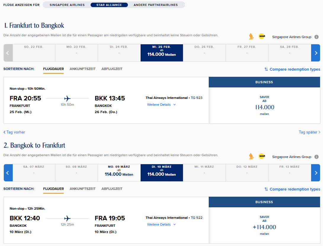 Mit Meilen nach Thailand mit KrisFlyer und Partnerairlines