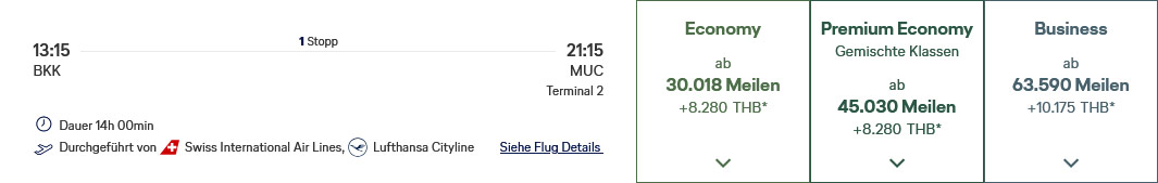 Business Class mit Meilen nach Thailand mit SWISS