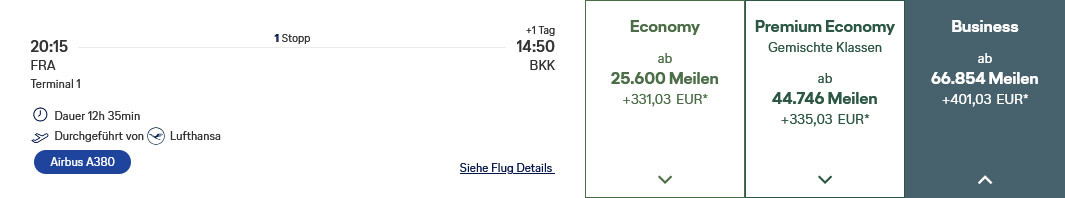 Business Class mit Meilen nach Thailand mit Lufthansa