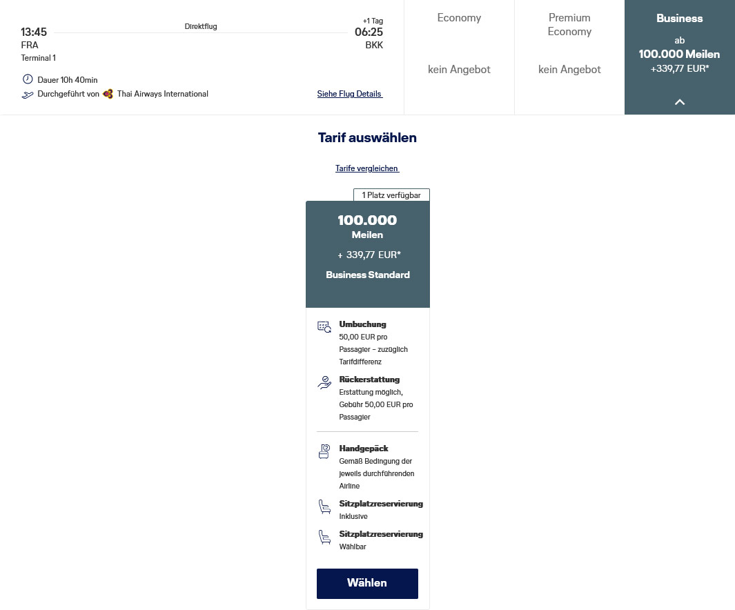 Business Class mit Meilen nach Thailand mit Thai Airways International