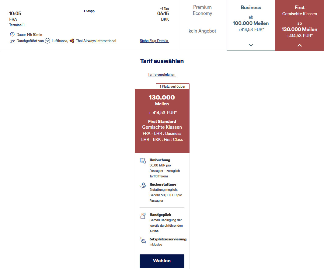 First Class mit Meilen nach Thailand mit Thai Airways International