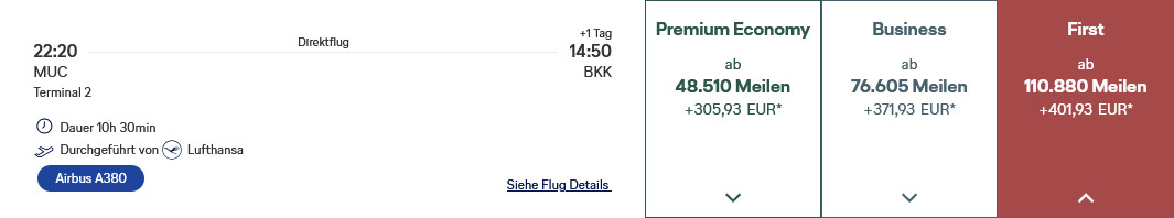 First Class mit Meilen nach Thailand mit Lufthansa