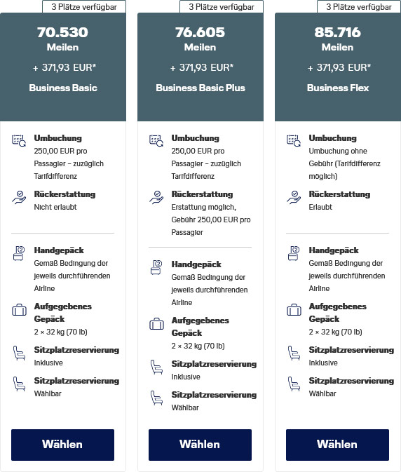 Business Class mit Meilen nach Thailand mit Lufthansa - Tarife