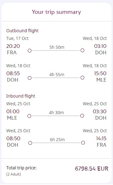 Kosten FRA-MLE mit Qatar