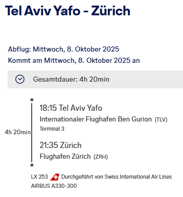 TLV - ZRH im A330