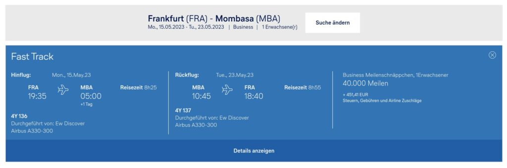 Meilenschnäppchen im Februar nach Mombasa