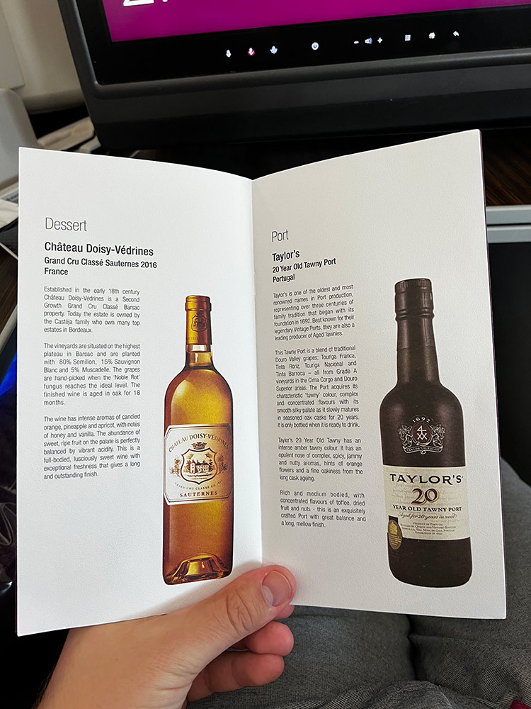 Qatar Airways Business Class - Dessertwein