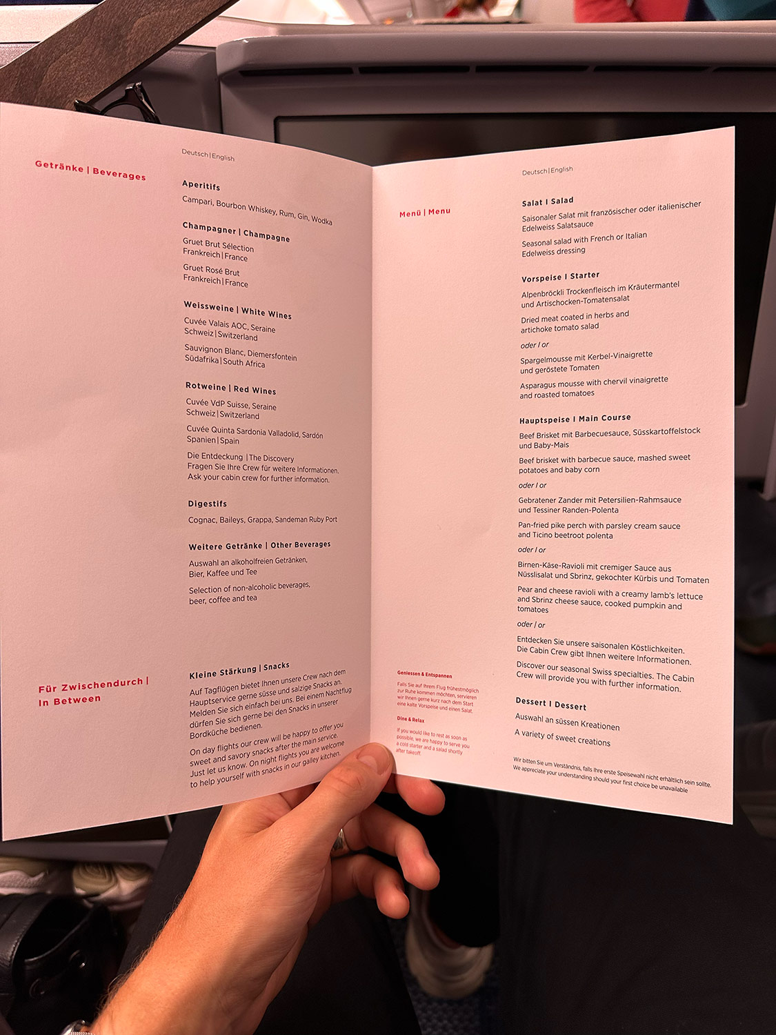 Edelweiss Business Class - Menükarte