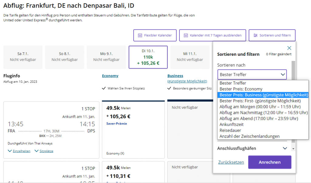 Verfügbarkeit bei United