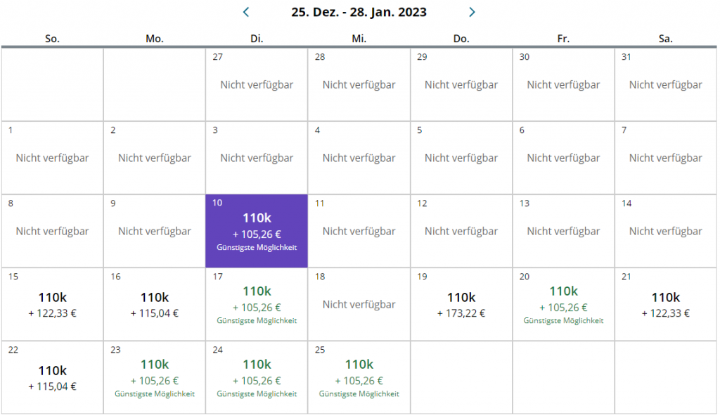 Flexible Anzeige der Verfügbarkeiten bei United