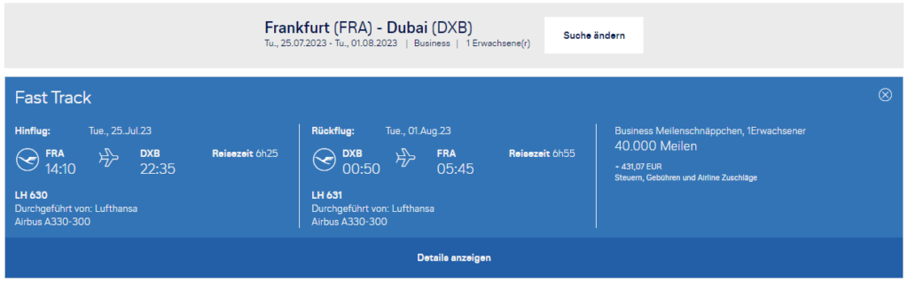 Meilenschnäppchen im April nach Dubai