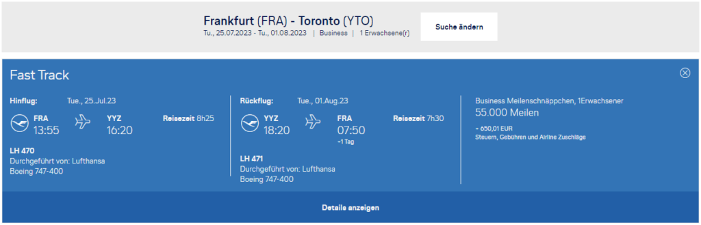 Meilenschnäppchen im April nach Toronto