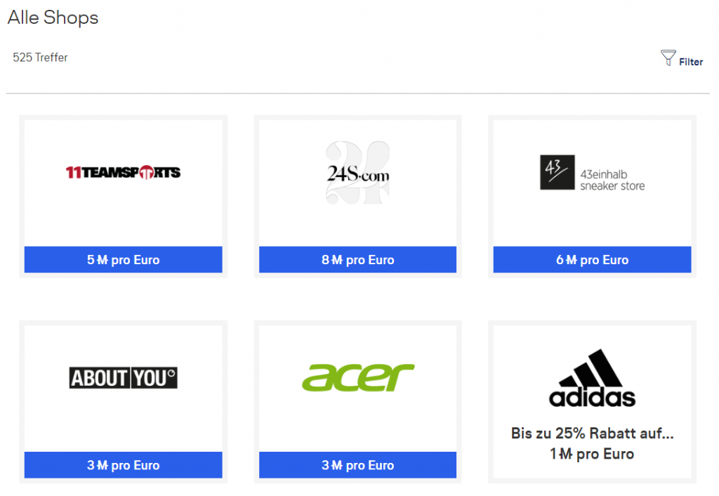 Übersicht Miles & More Onlineshopping Aktionen im September