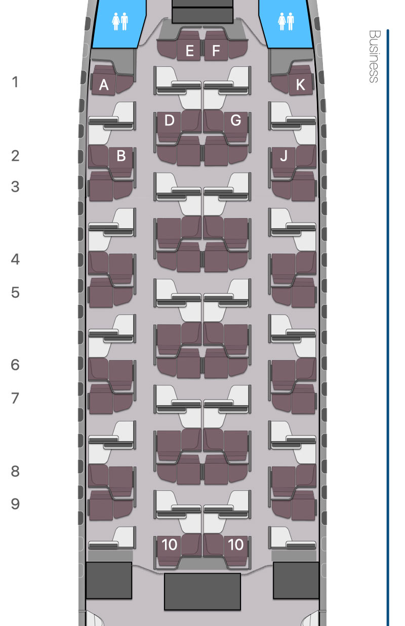 Qatar Business Class QSuite im A350 - Kabinenplan