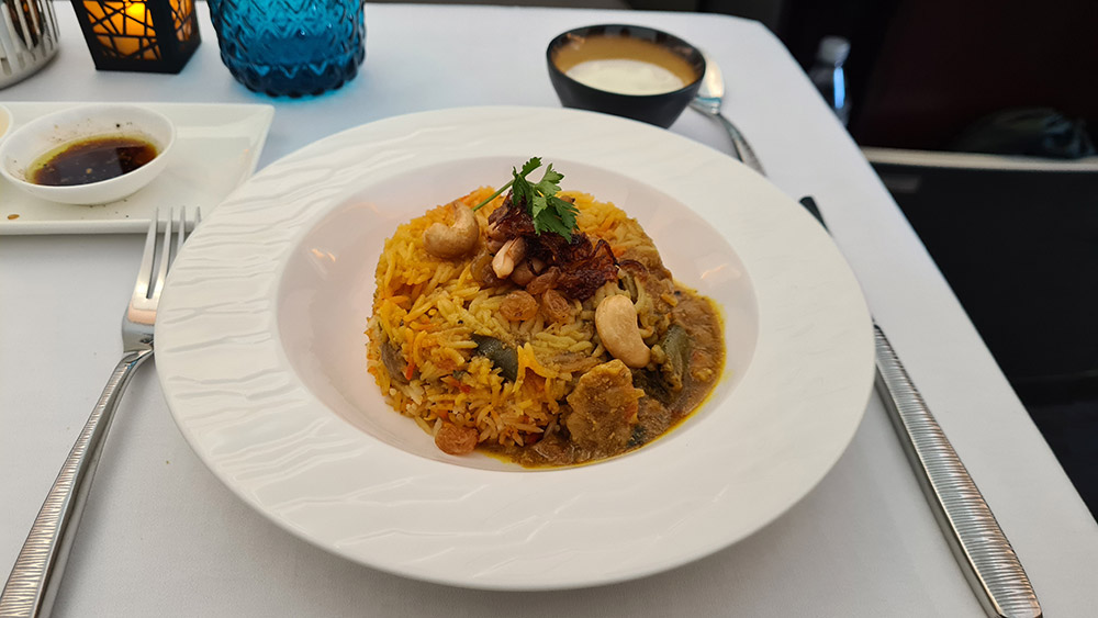 Chicken Biryani in der Qatar Airways First Class